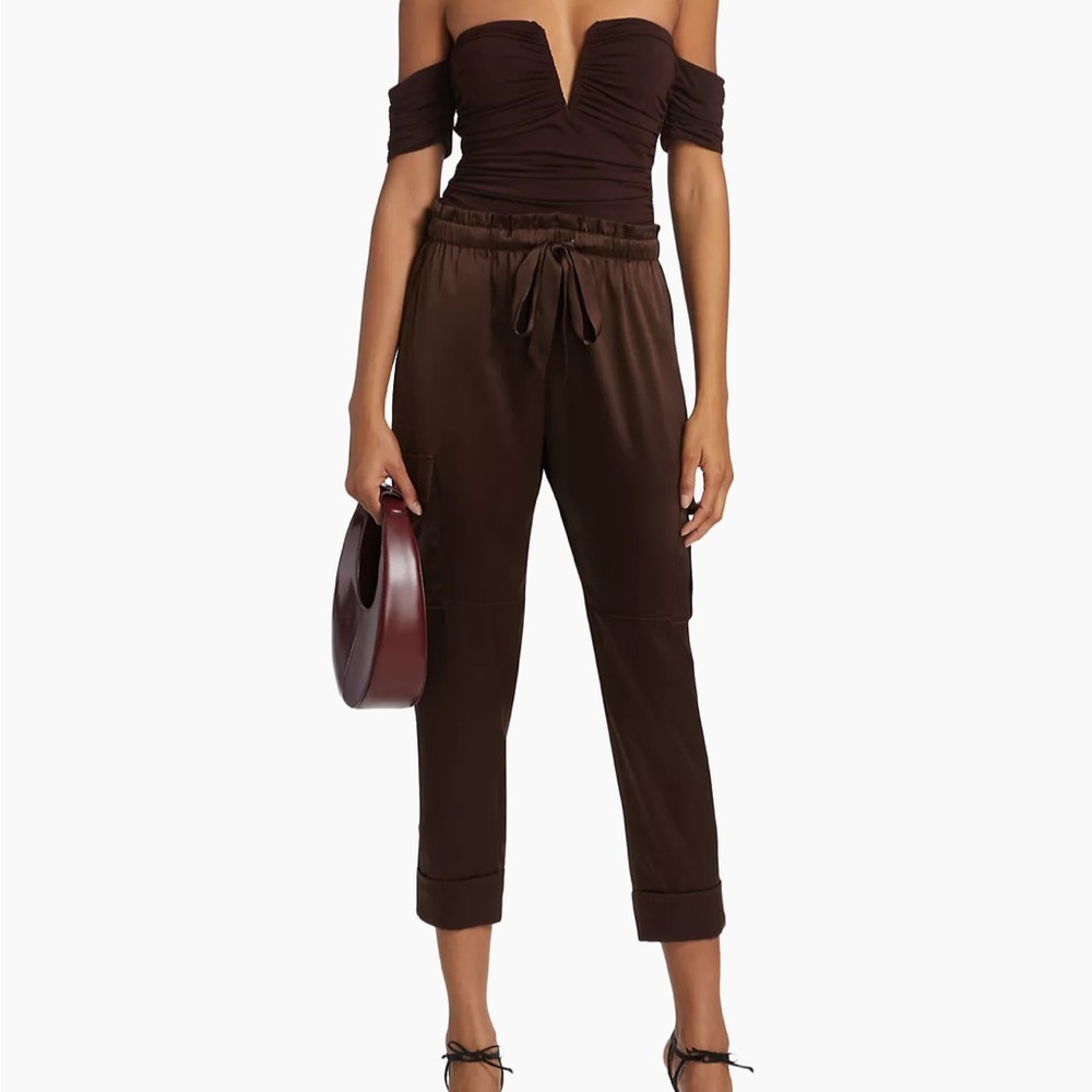 CAMI NYC silk jogger cargos in chocolate brown